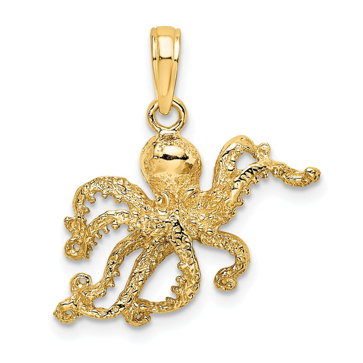10K Yellow Gold 2-D and Textured Octopus Charm, Medium