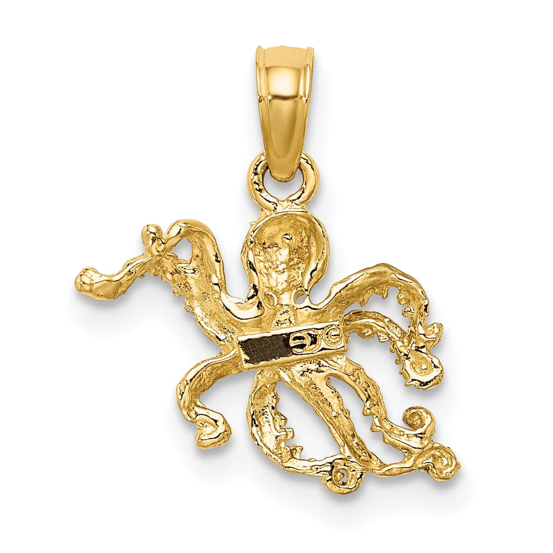 10K Yellow Gold 2-D and Textured Octopus Charm, Small