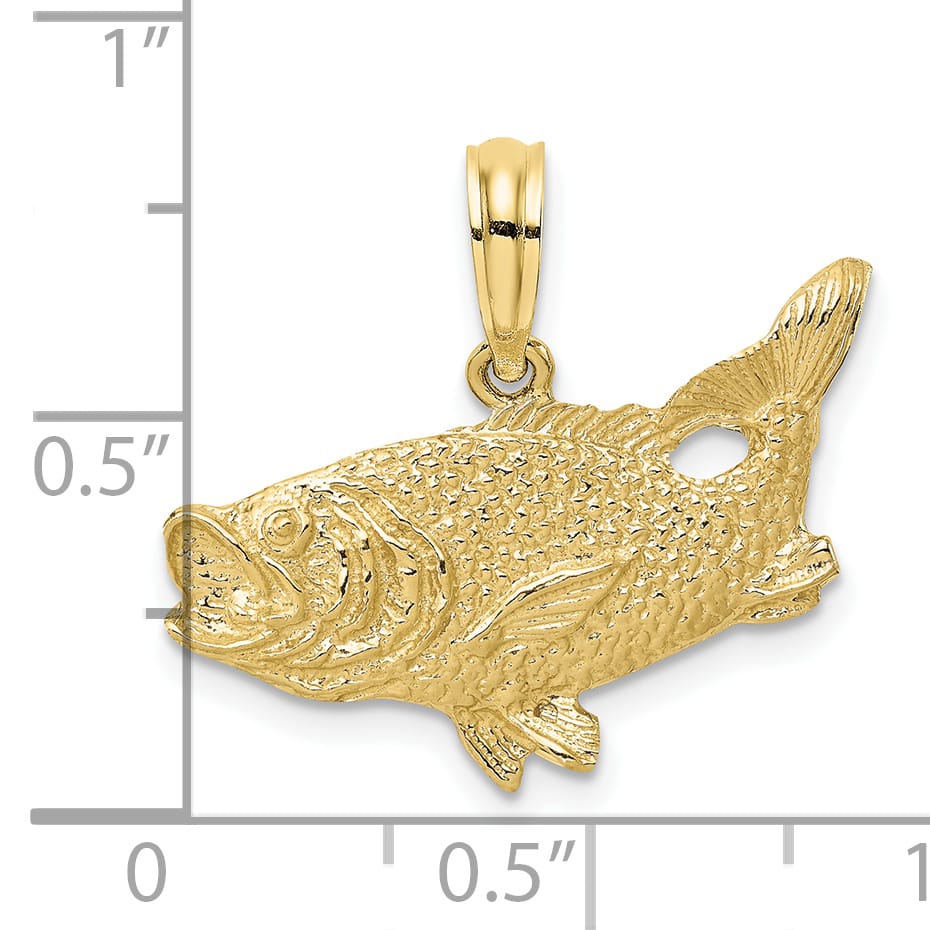 10K Yellow Gold 2-D Bass Fish with Tail Up Charm