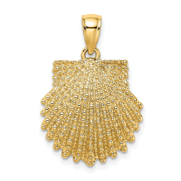 10K Yellow Gold 2-D Beaded Scallop Shell Charm, Large