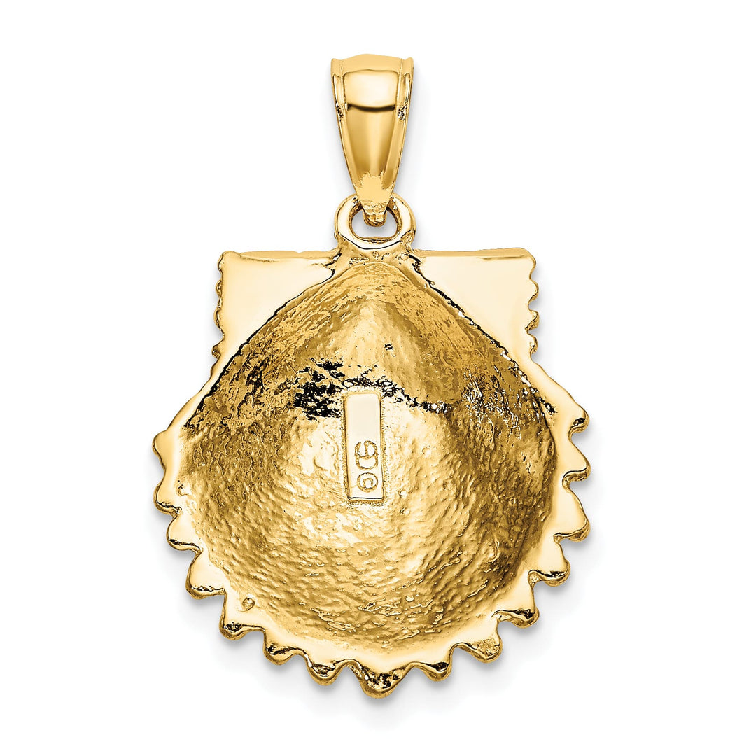 10K Yellow Gold 2-D Beaded Scallop Shell Charm, Large