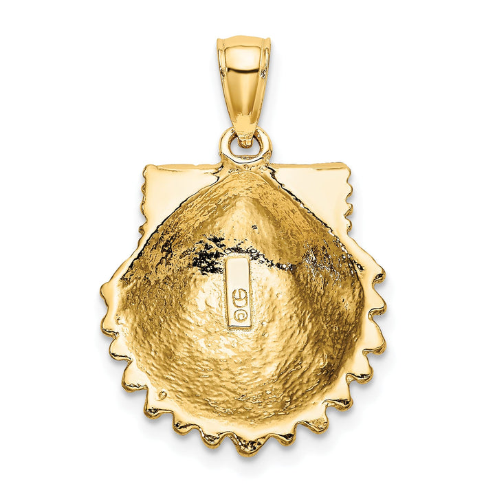 10K Yellow Gold 2-D Beaded Scallop Shell Charm, Large