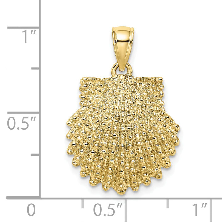 10K Yellow Gold 2-D Beaded Scallop Shell Charm, Large