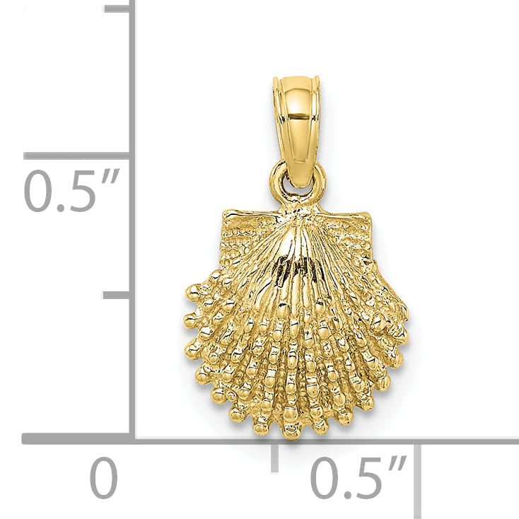 10K Yellow Gold 2-D Beaded Scallop Shell Charm, Small