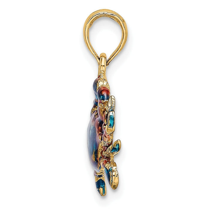 10K Yellow Gold 2-D Blue Enamel Crab Charm