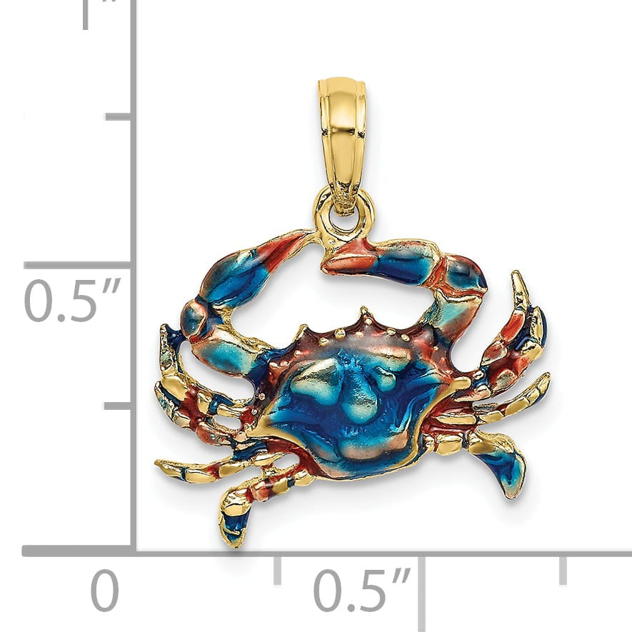 10K Yellow Gold 2-D Blue Enamel Crab Charm