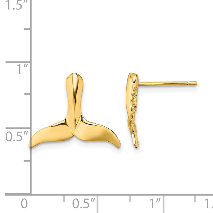 10k Yellow Gold 2-D Large Whale Tail Post Earrings