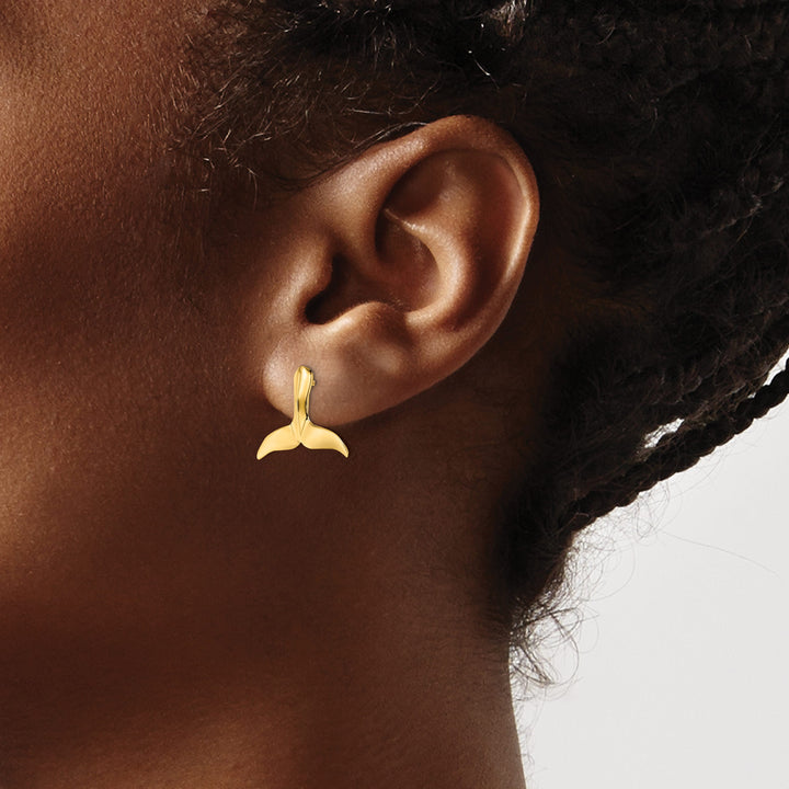 10k Yellow Gold 2-D Large Whale Tail Post Earrings