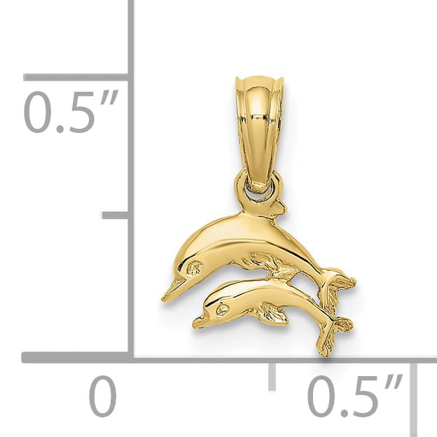 10K Yellow Gold 2-D Mini Double Dolphins Swimming Charm