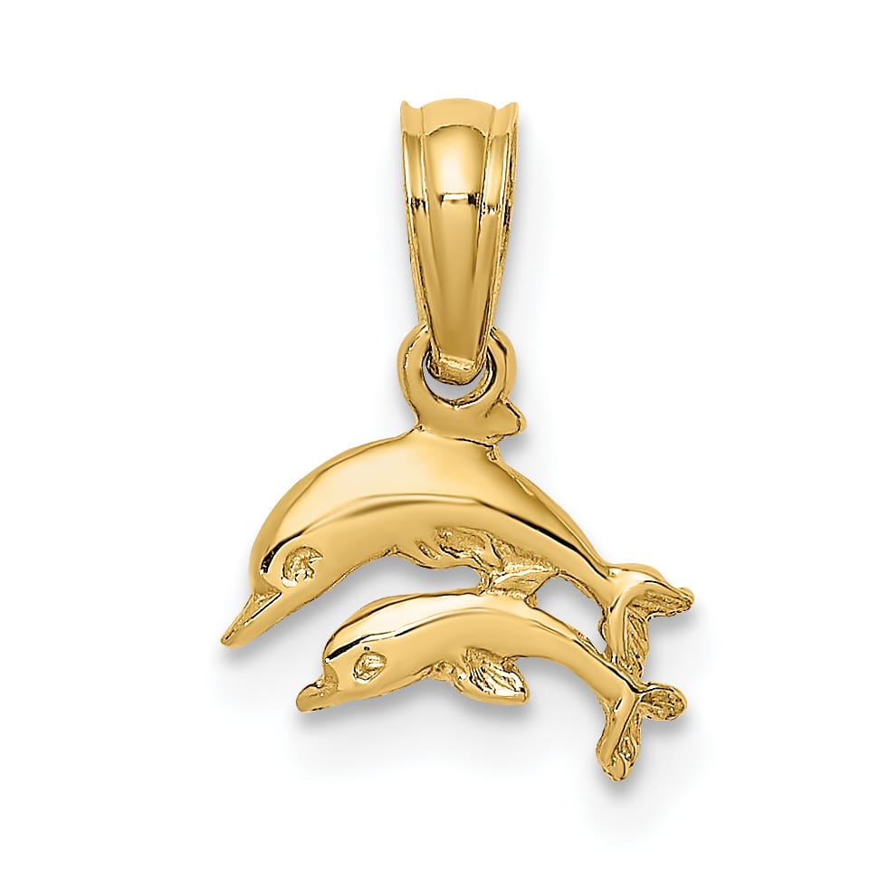 10K Yellow Gold 2-D Mini Double Dolphins Swimming Charm