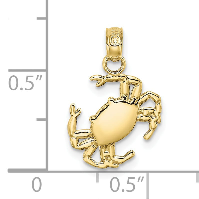 10K Yellow Gold 2-D Polished Crab Charm