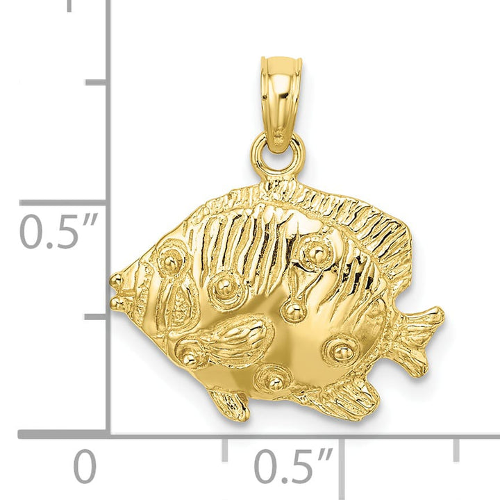 10K Yellow Gold 2-D Polished Engraved Butterfly Fish Charm