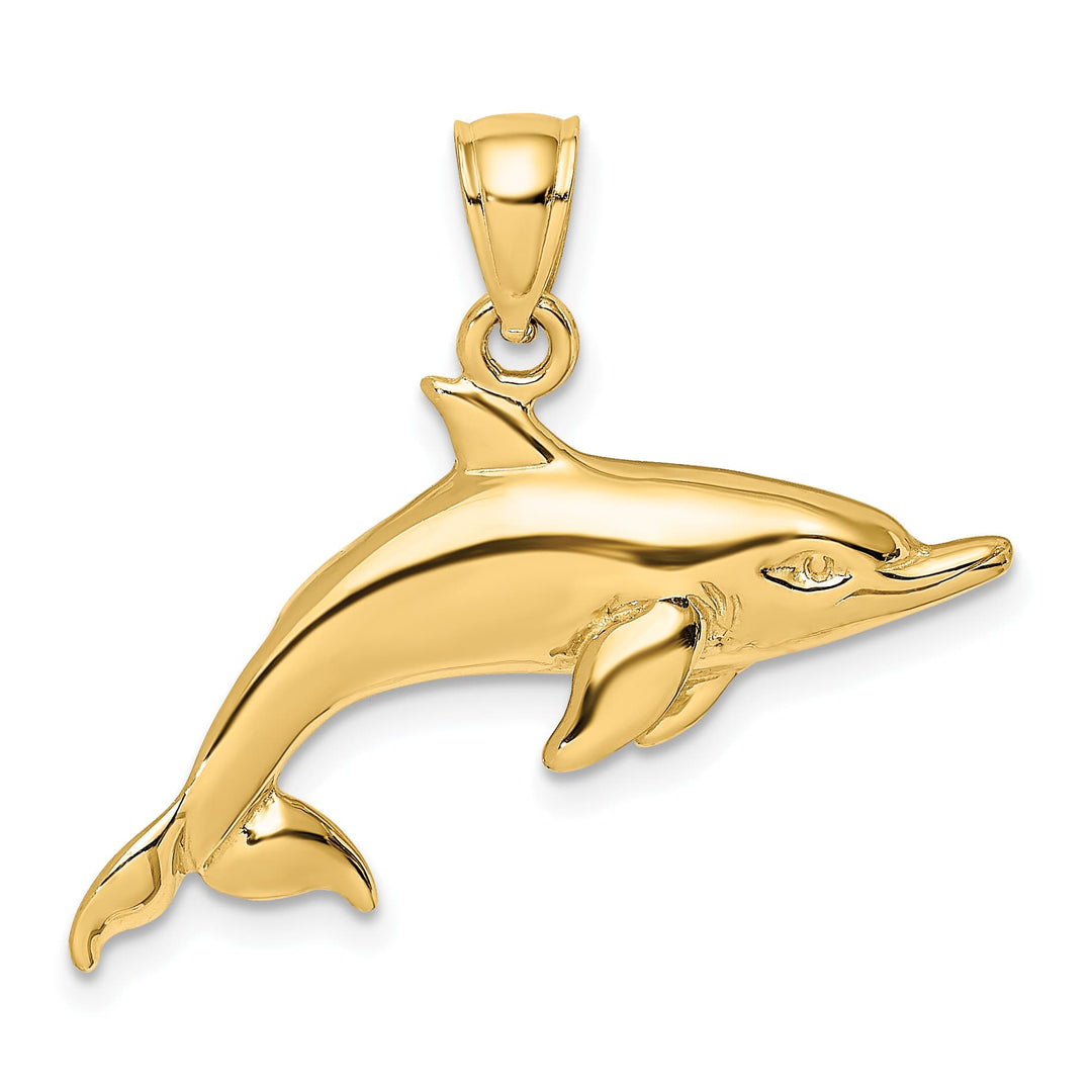 10K Yellow Gold 2-D Polished Swimming Dolphin Charm
