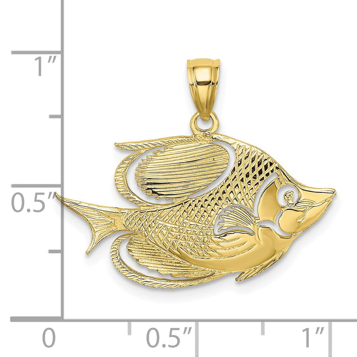10K Yellow Gold 2-D Polished Textured Banner Fish Charm