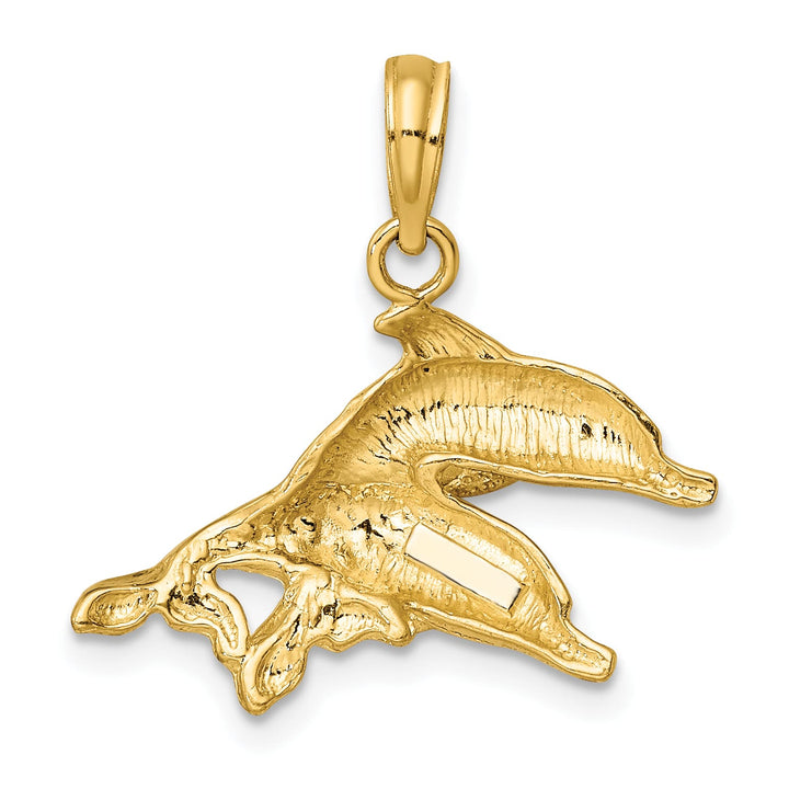10K Yellow Gold 2-D Polished Textured Two Dolphins Charm