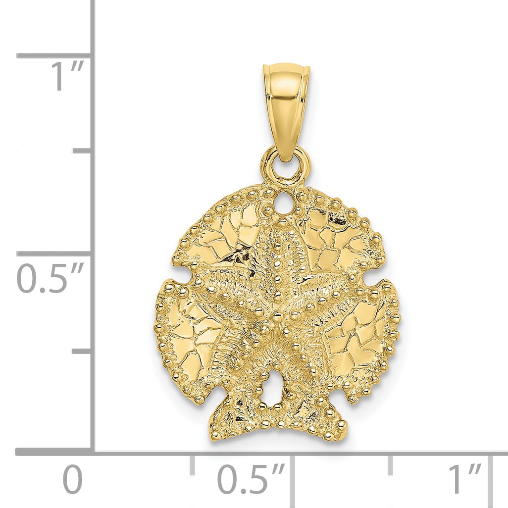 10K Yellow Gold 2-D Sand Dollar Charm, 19x17mm