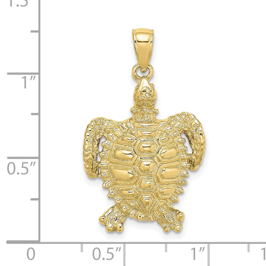 10K Yellow Gold 2-D Sea Turtle with Spiny Shell Charm, Large