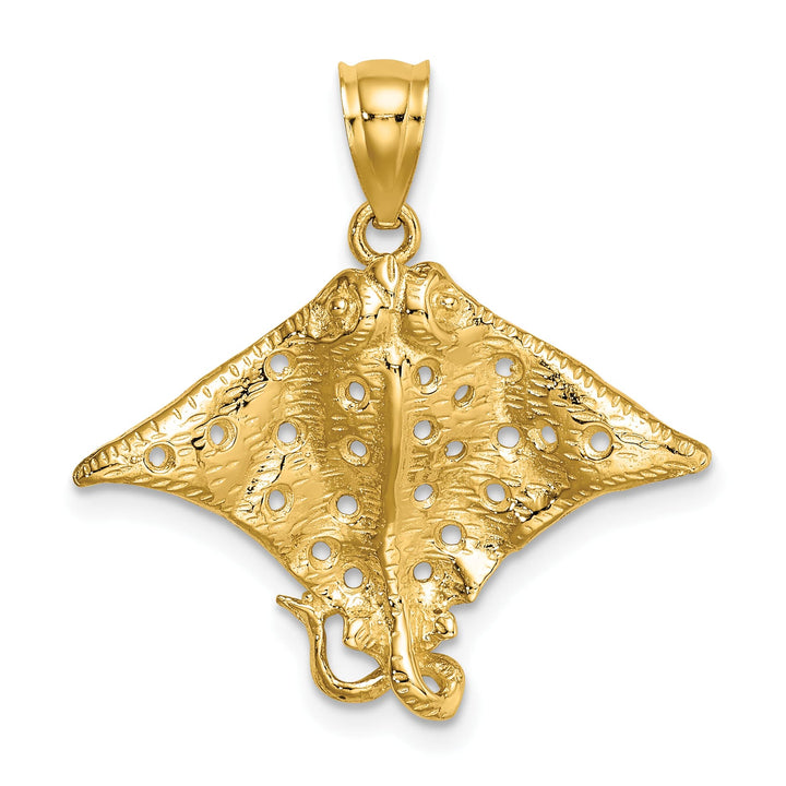 10K Yellow Gold 2-D Spotted Eagle Ray with Holes Charm, Large
