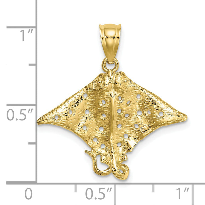 10K Yellow Gold 2-D Spotted Eagle Ray with Holes Charm, Large