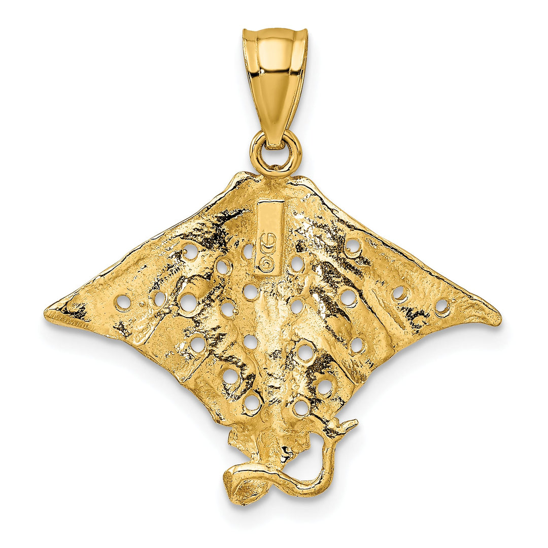 10K Yellow Gold 2-D Spotted Eagle Ray with Holes Charm, Large