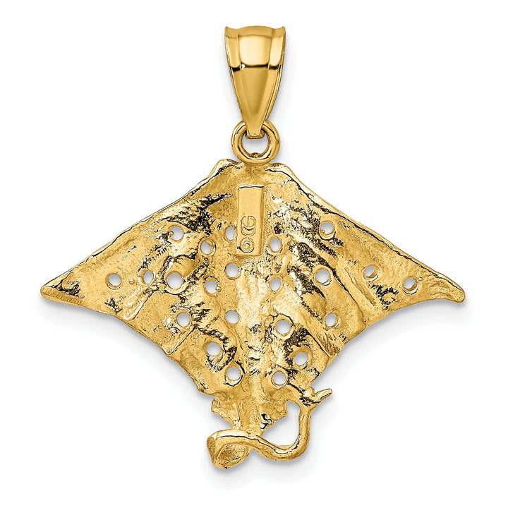 10K Yellow Gold 2-D Spotted Eagle Ray with Holes Charm, Large