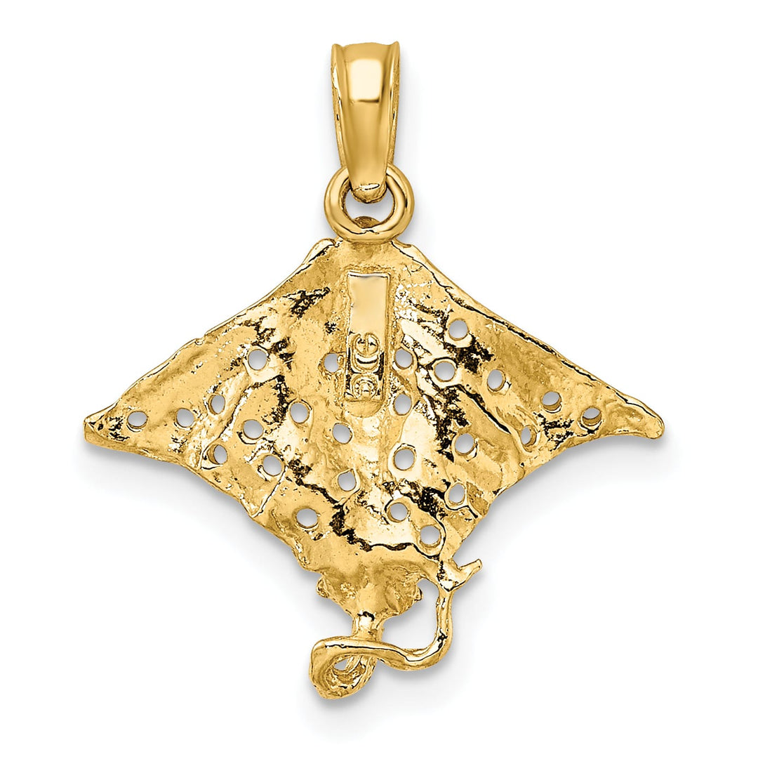 10K Yellow Gold 2-D Spotted Eagle Ray with Holes Charm, Small
