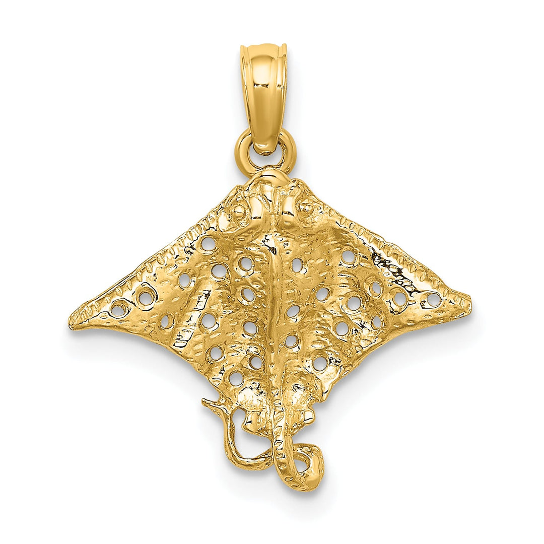 10K Yellow Gold 2-D Spotted Eagle Ray with Holes Charm, Small