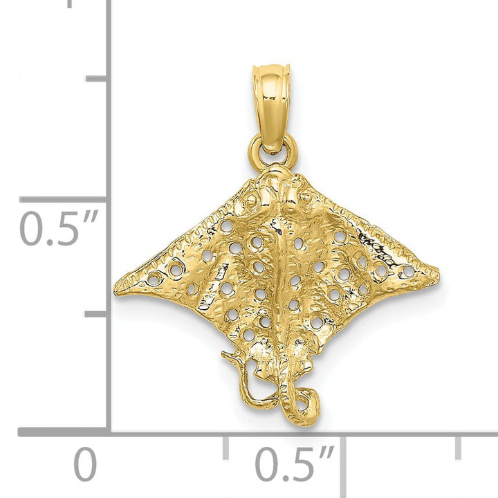 10K Yellow Gold 2-D Spotted Eagle Ray with Holes Charm, Small
