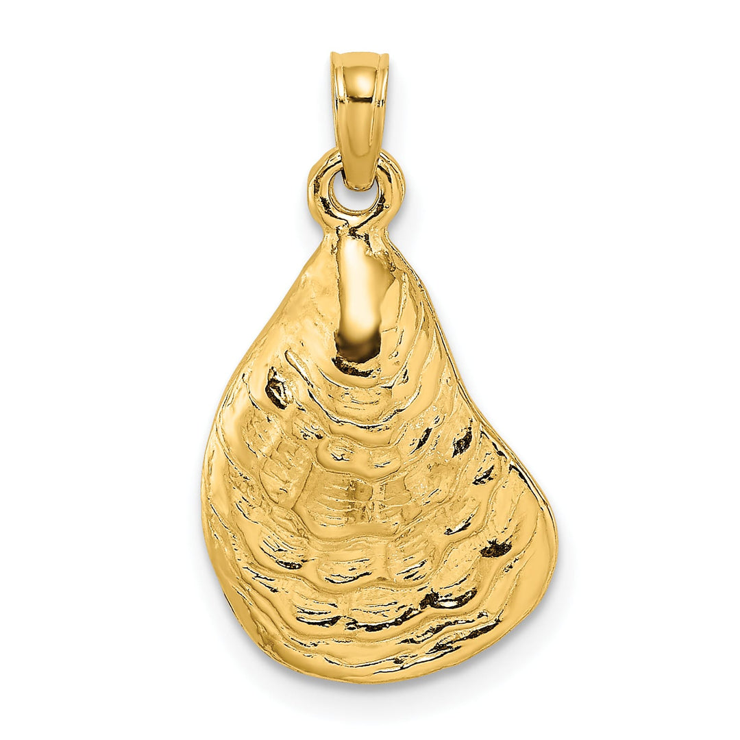 10K Yellow Gold 2-D Textured and Polished Oyster Shell Charm