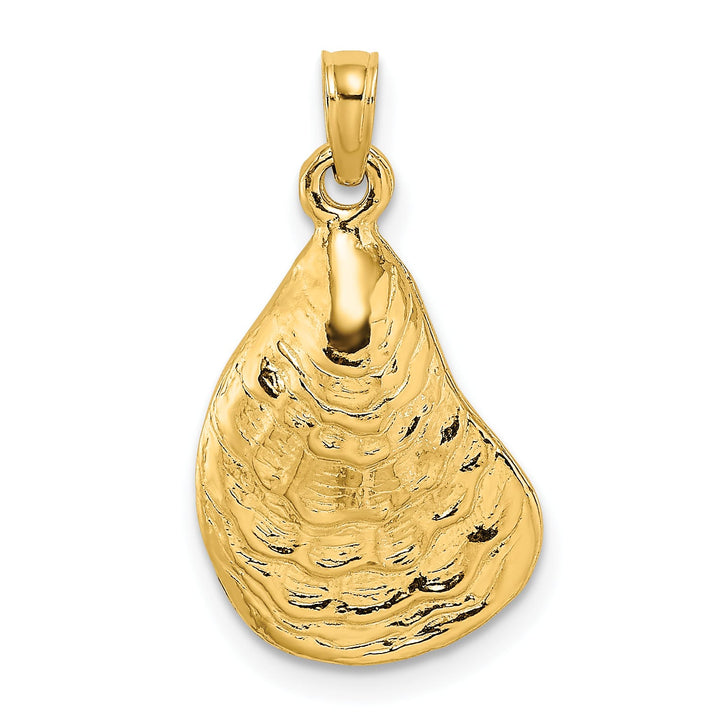 10K Yellow Gold 2-D Textured and Polished Oyster Shell Charm