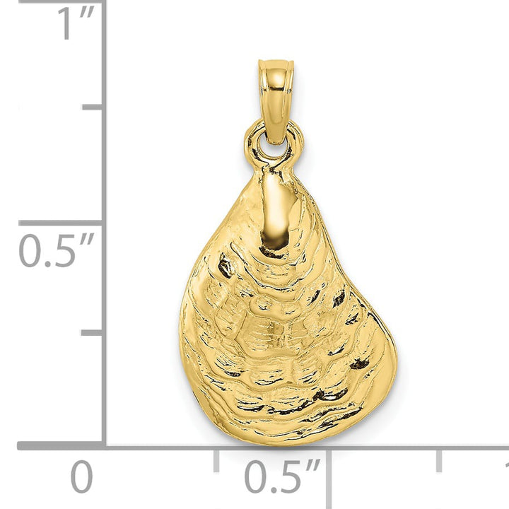 10K Yellow Gold 2-D Textured and Polished Oyster Shell Charm