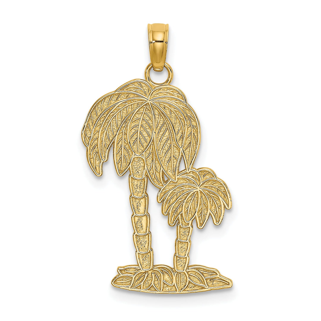 10K Yellow Gold 2-D Textured Double Palm Trees Charm
