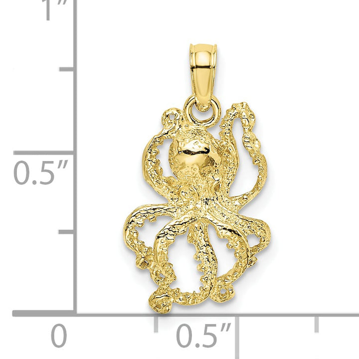 10K Yellow Gold 2-D Textured Octopus Charm