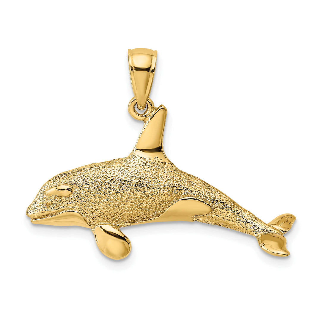 10K Yellow Gold 2-D Textured Orca Whale Charm