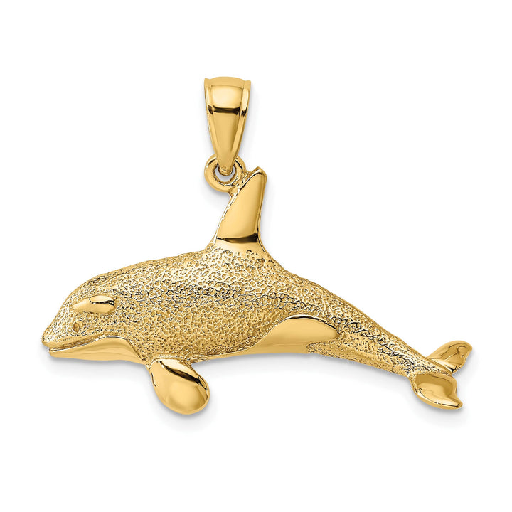 10K Yellow Gold 2-D Textured Orca Whale Charm