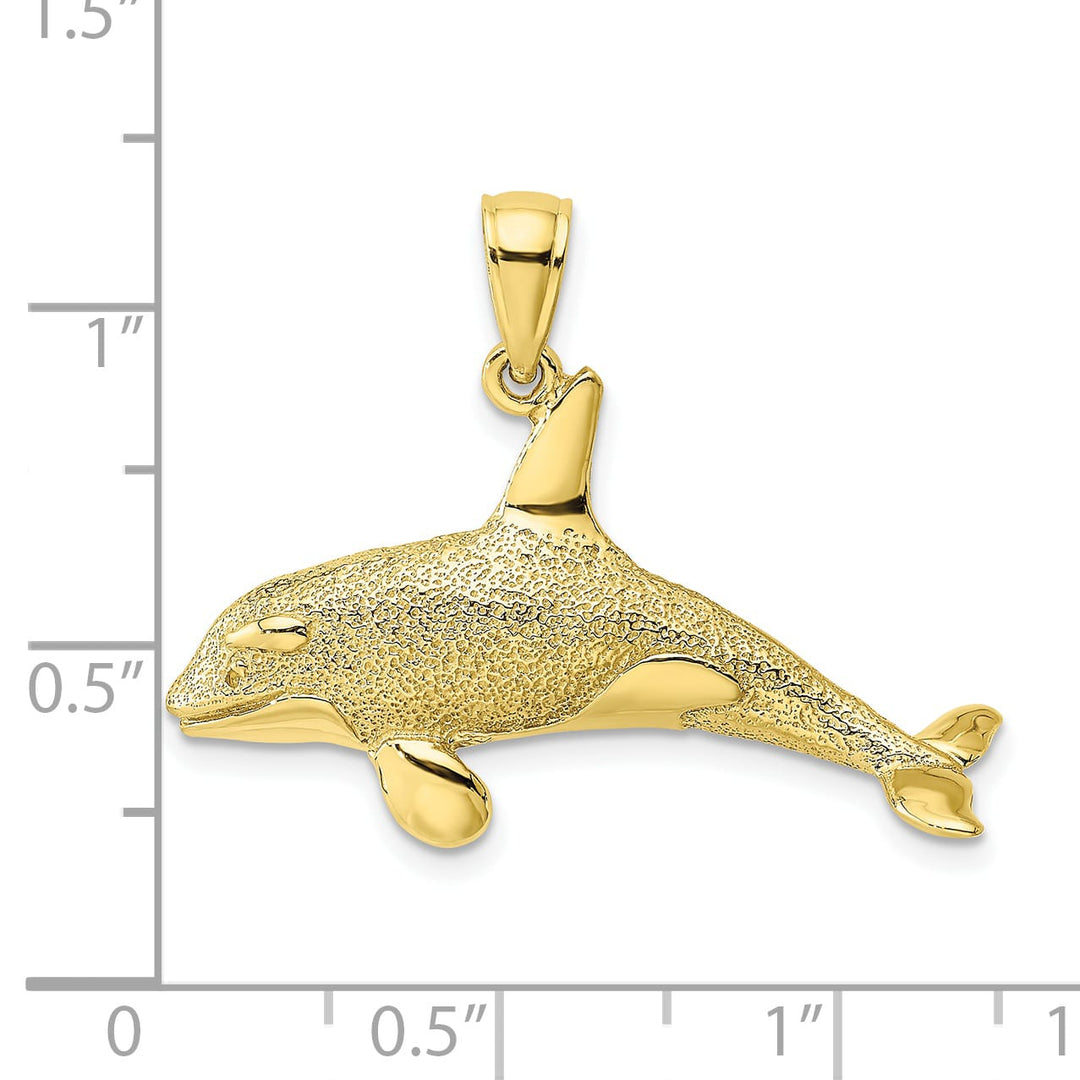 10K Yellow Gold 2-D Textured Orca Whale Charm