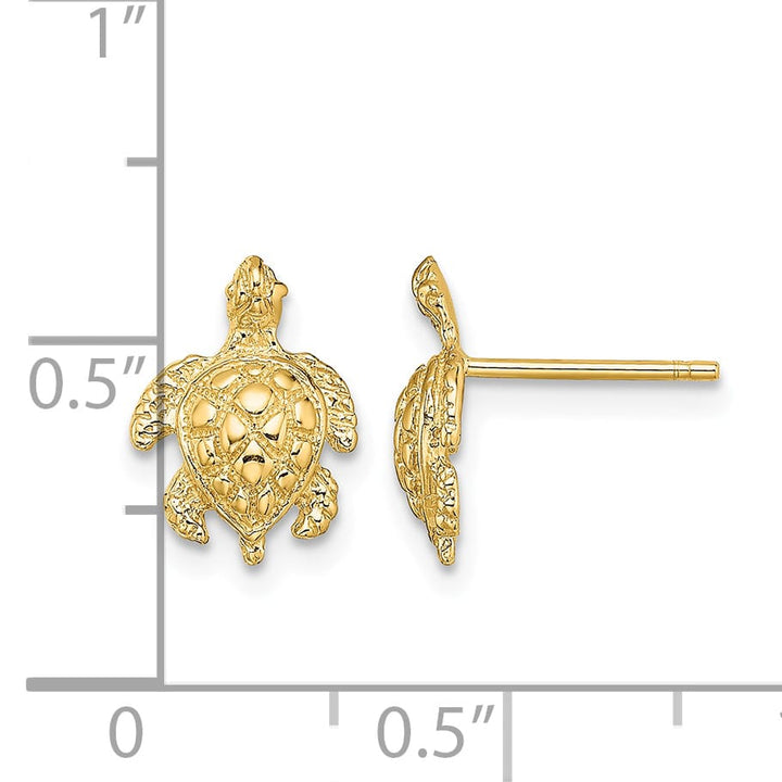 10k Yellow Gold 2-D Textured Sea Turtle Post Earrings