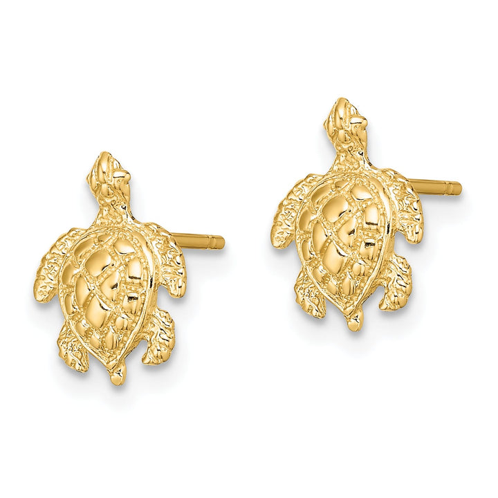 10k Yellow Gold 2-D Textured Sea Turtle Post Earrings