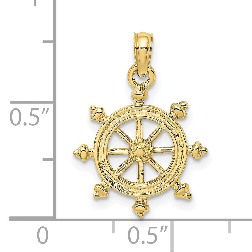 10K Yellow Gold 2-D Textured Ships Wheel Charm