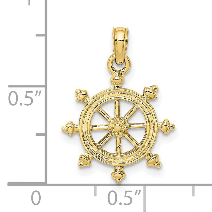 10K Yellow Gold 2-D Textured Ships Wheel Charm