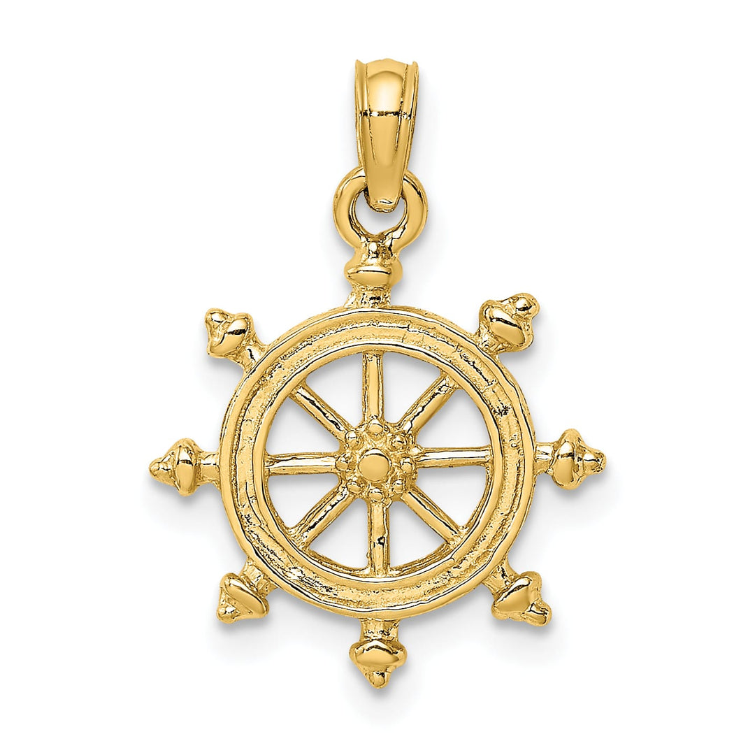 10K Yellow Gold 2-D Textured Ships Wheel Charm