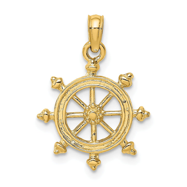 10K Yellow Gold 2-D Textured Ships Wheel Charm