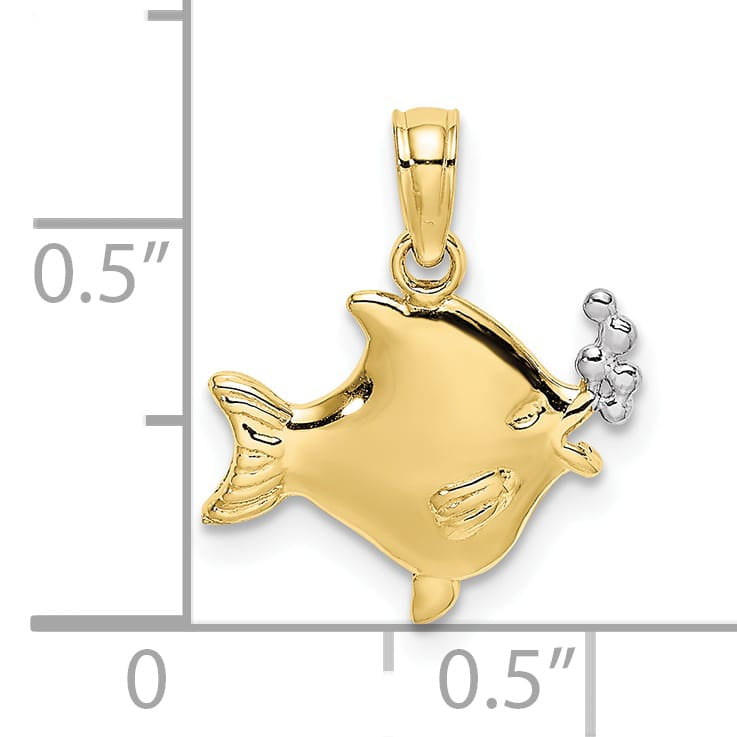 10K Yellow Gold 2-D Tropical Fish with Bubbles Charm