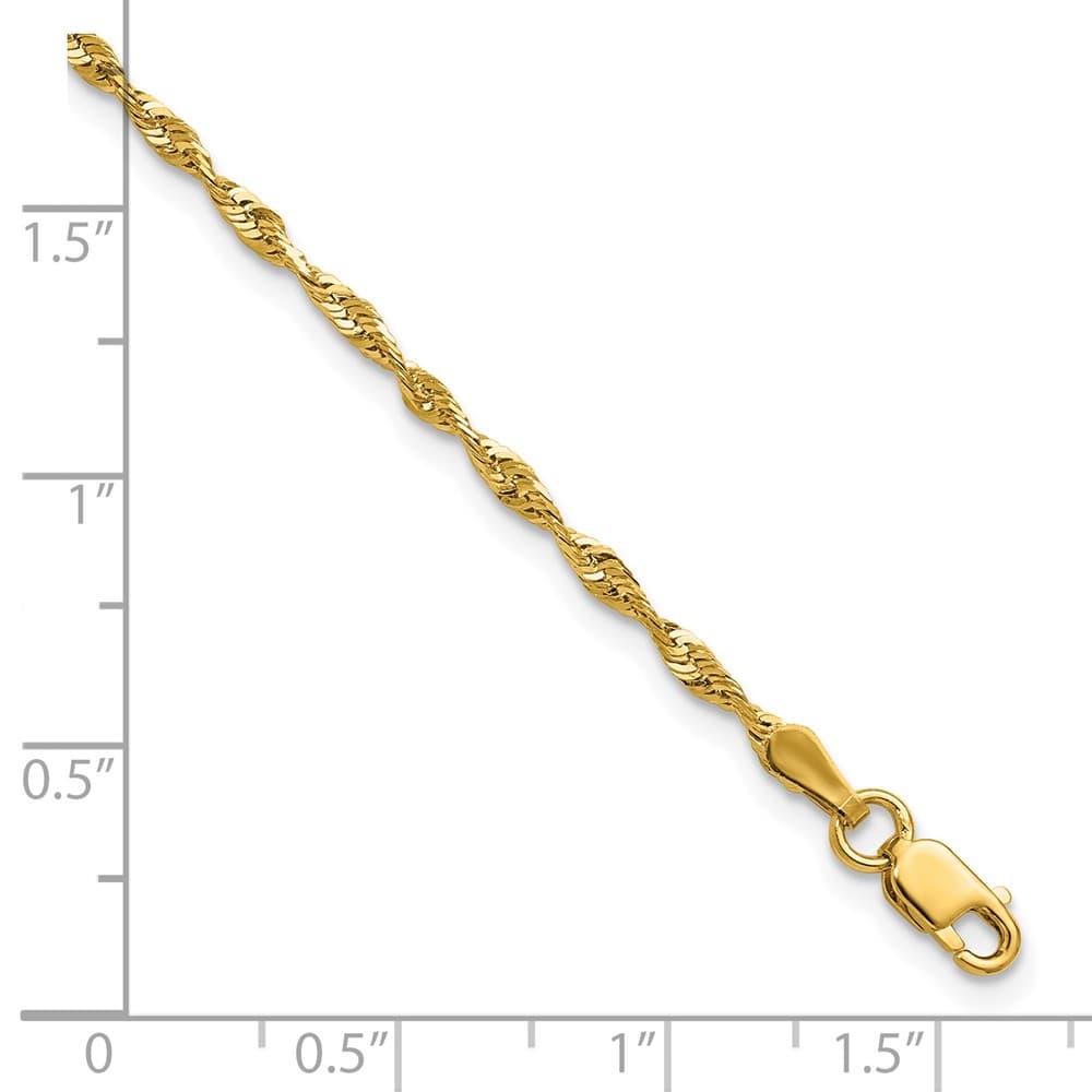 10K Yellow Gold 2 mm D.C. Extra-Light Rope Anklet