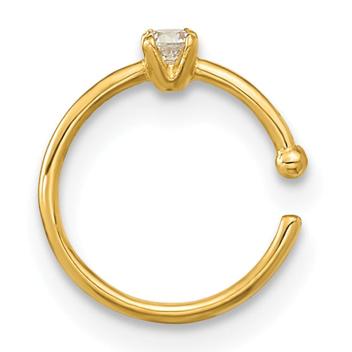 10k Yellow Gold 20 Gauge CZ Hoop Nose Ring