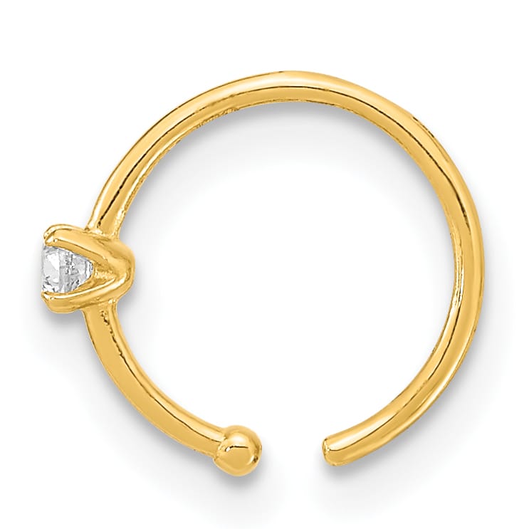 10k Yellow Gold 20 Gauge CZ Hoop Nose Ring