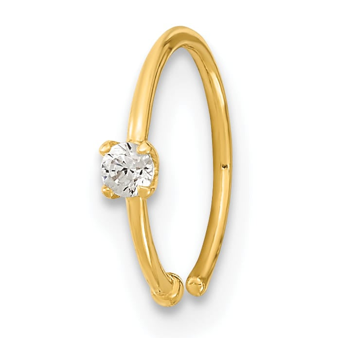 10k Yellow Gold 20 Gauge CZ Hoop Nose Ring
