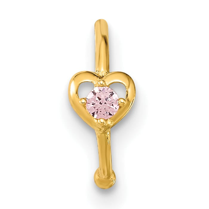 10k Yellow Gold 20 Gauge Hoop with Heart CZ Nose Ring