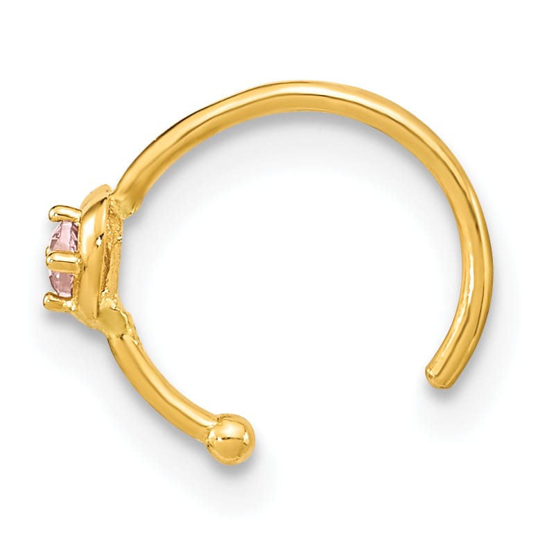10k Yellow Gold 20 Gauge Hoop with Heart CZ Nose Ring