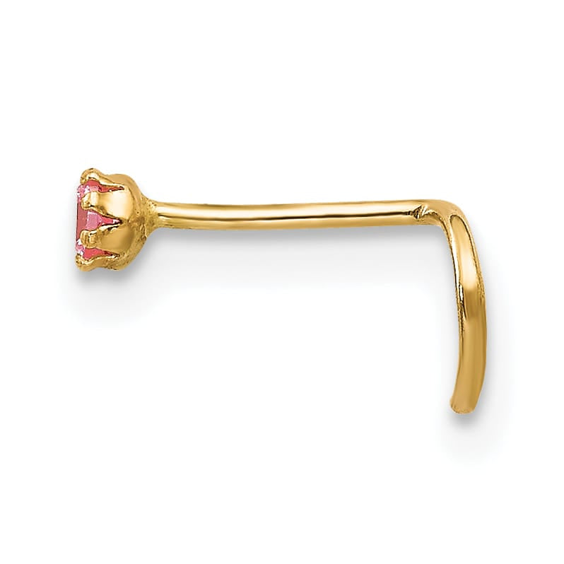 10k Yellow Gold 20 Gauge Set of Three 2.00mm Pink/White CZ and Gold Ball Nose Studs